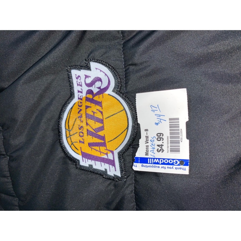 NBA‎ Los Angeles Lakers Puffer Vest Mens XL Black Yellow Full Zip Quilted Jacket